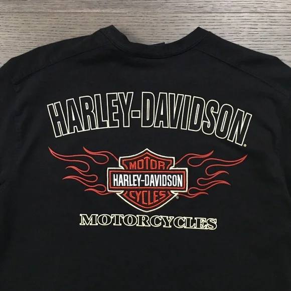 Harley Davidson Flames Long Sleeve T-Shirt Black Motorcycles Tee Medium - Picture 4 of 13